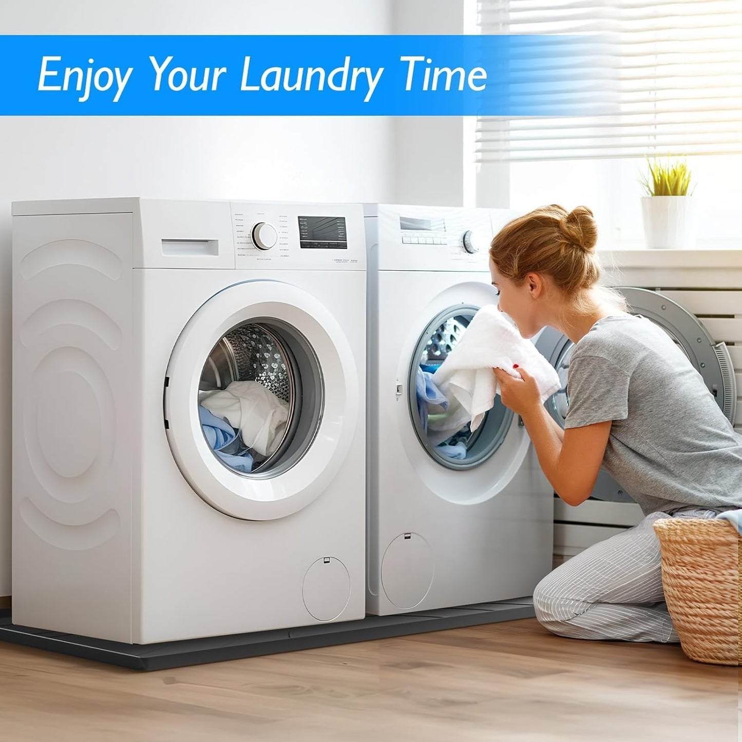 Washing Machine Drain Pan Silicone Mat,53.5x26.8inch Non-Slip Waterproof Washer Tray,Raised Edge Drip Mat for Under Dryer or Washer,Anti-Vibration,Floor Leak Protector for Laundry Room