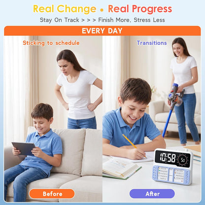 7-in-1 Visual ADHD Timer for Kids with Chore Chart Board, ADHD Tools Schedule for Kids with Autism, Alarm, Countdown, Date, Temperature, Storage, Daily Checklist for Home/School/Classroom/Desk(Pink)