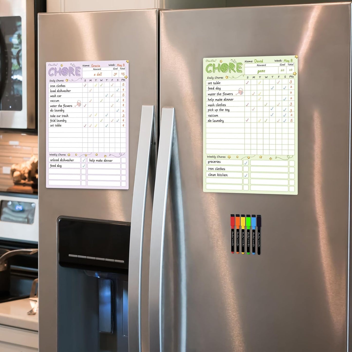 Magnetic Dry Erase Chore Chart - 8.5"x12" Behavior Responsibility Chore Board for Kids, Teenagers - 6 Extra Fine Point Markers Included - Shipped Flat 3 Pcs Blue Pink & Green