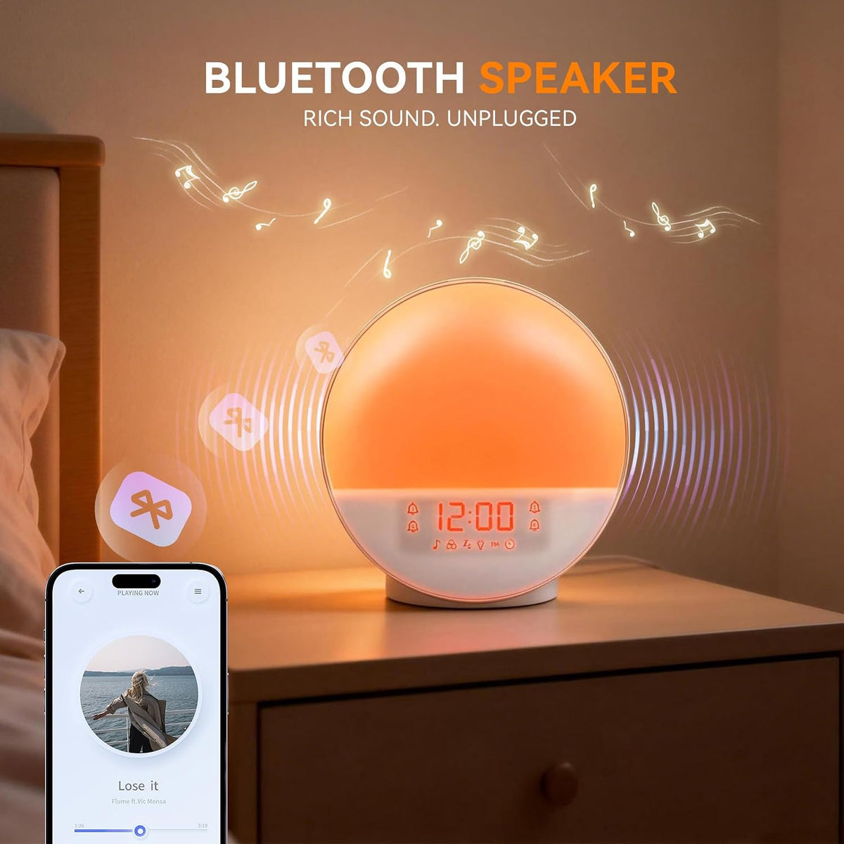 Sunrise Alarm Clock with App Control & White Noise for Heavy Sleeper