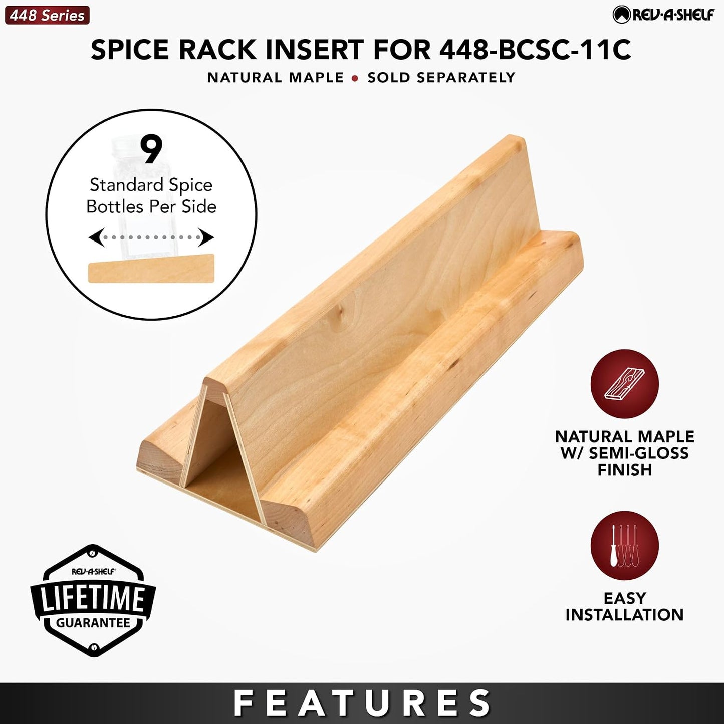 Rev-A-Shelf Wood Spice Insert Accessory for 448 Series Organizer w/Soft-Close
