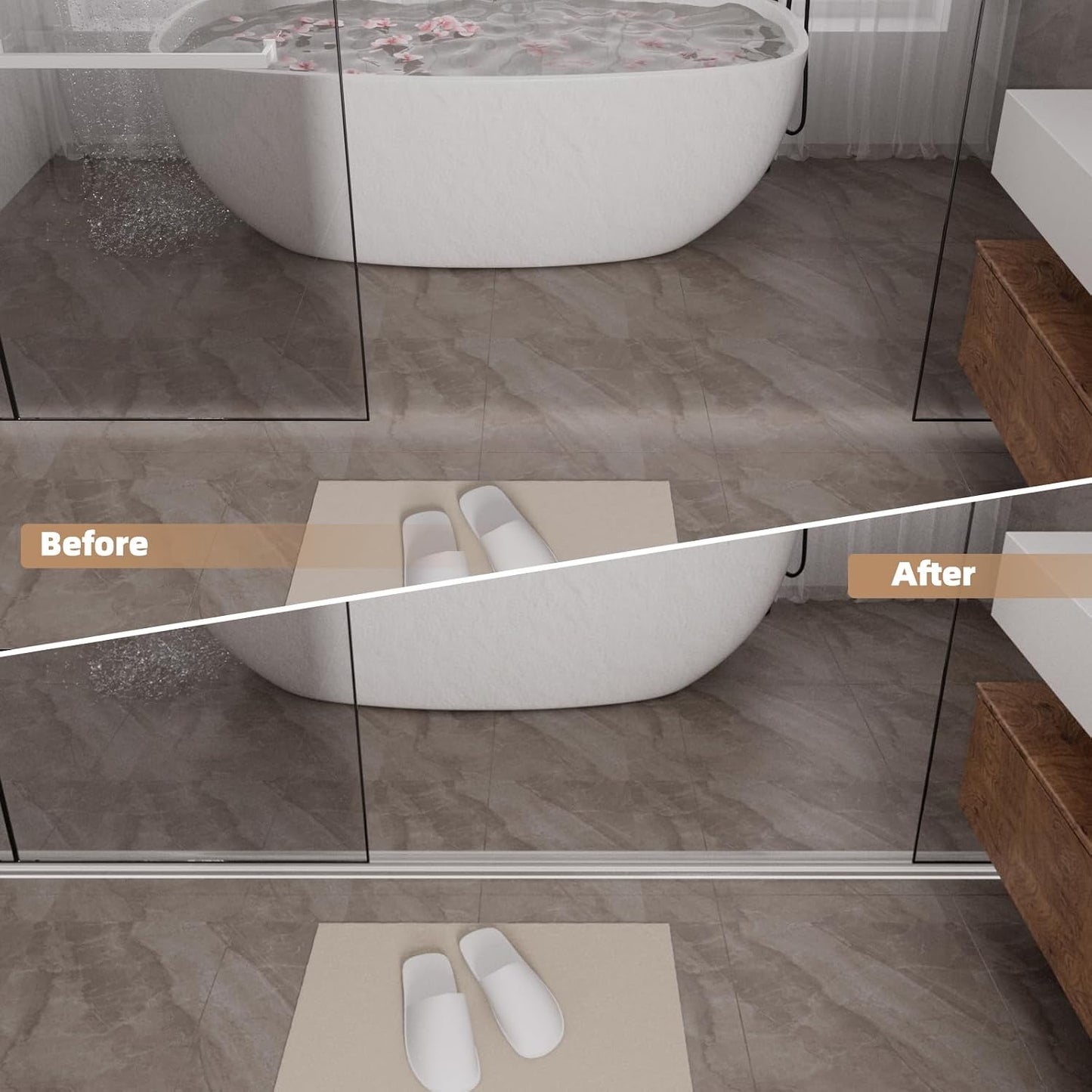 39” Transparent Shower Threshold Water Dam Stopper for Dry Wet Separation | Self Adhesive Collapsible Walk in Shower Splash Guard Seal Strip,Silicone Sink Edge Water Barrier for Bathroom,Kitchen