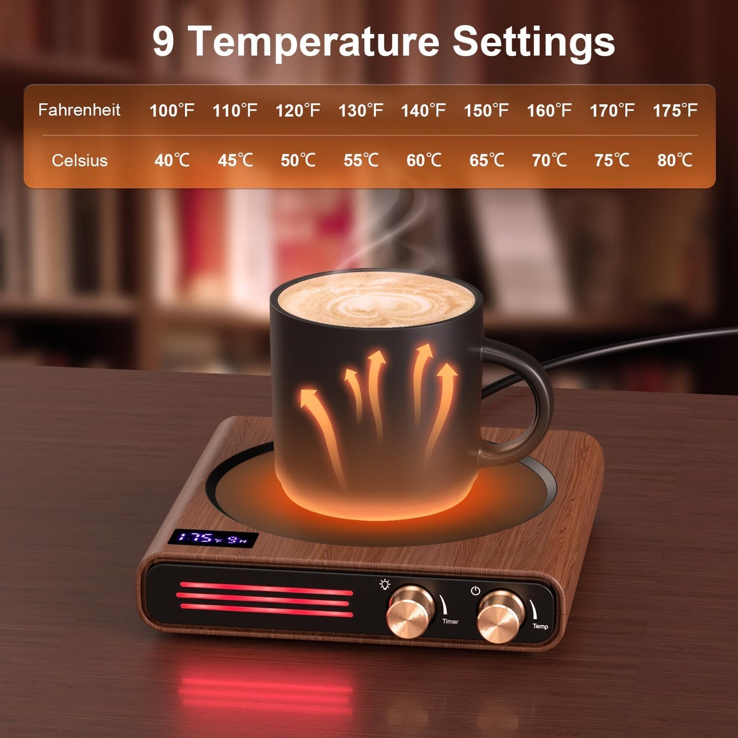 CEROBEAR 50W Retro Coffee Mug Warmer with 9 Temp Settings and LED Lights | 1-9Hrs Auto Shut Off Smart Candle Warmer, Large Heating Plate Beverage Warmer for Coffee, Tea, Milk, Ideal Coffee Gifts