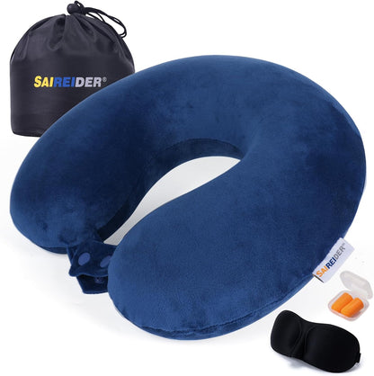SAIREIDER Travel Pillow 100% Pure Memory Foam Travel Neck Pillow, Airplane Pillow for Traveling、Car、Home、Office，Washable Cover（Black）