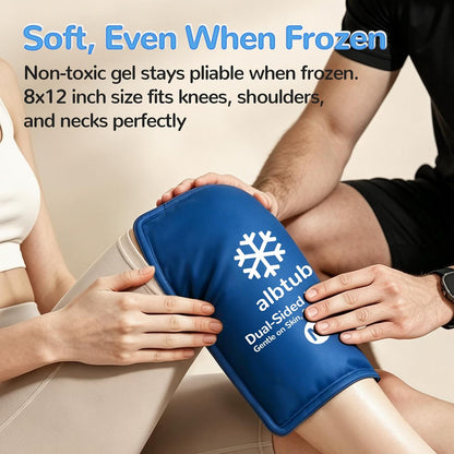 Dual-Sided Ice Pack for Injuries Reusable, 8"×12" Soft Gel Cold Compress