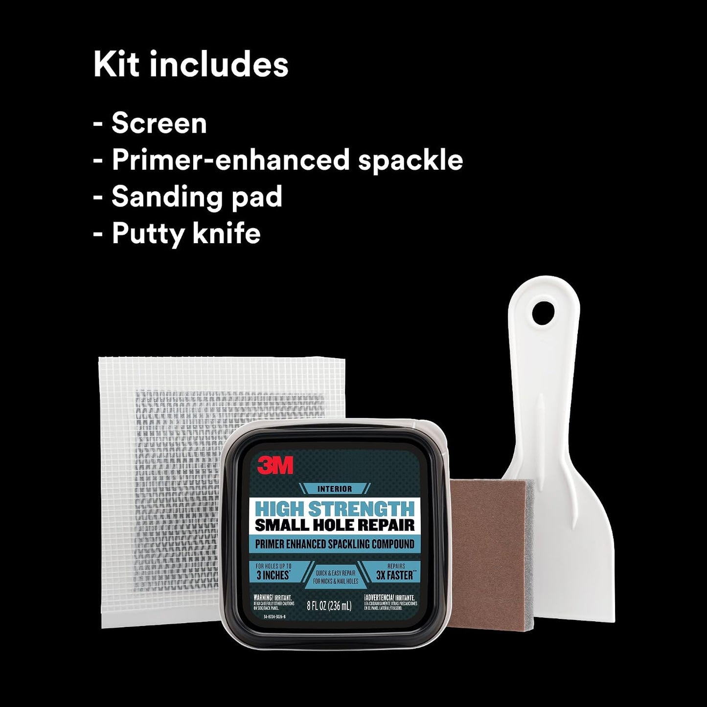 3M High Strength Small Hole Repair Kit | Wall Hole Repair Kit With Spackling Compound, Putty Knife, Repair Plate, And Fiber Tape, Good For Walls And Ceilings