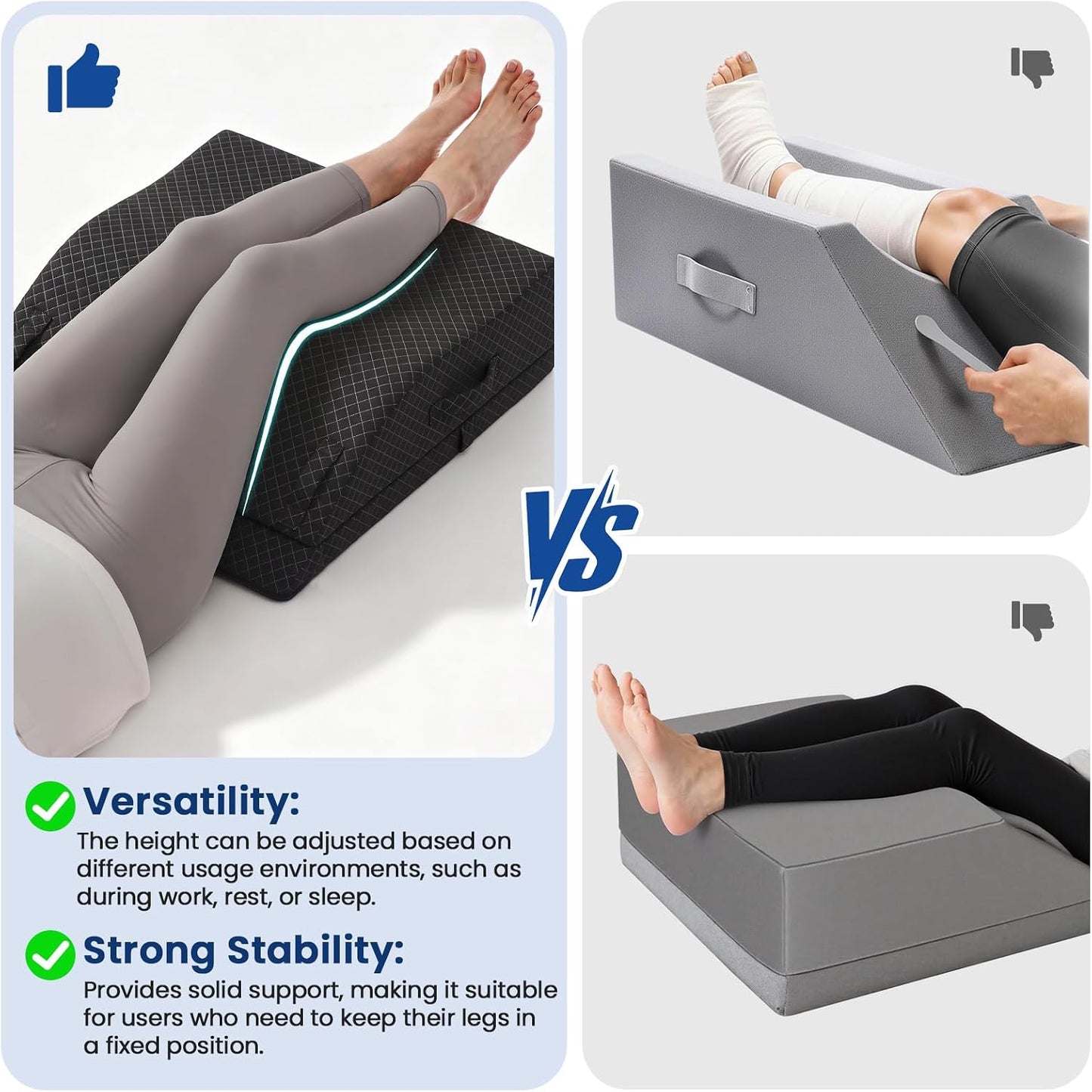 Elevation Pillows for Leg After Surgery, Memory Foam Adjustable Wedge Pillow for Injury or Rest, Ankle Pillow for Sleeping Blood Circulation Grey/Double Leg