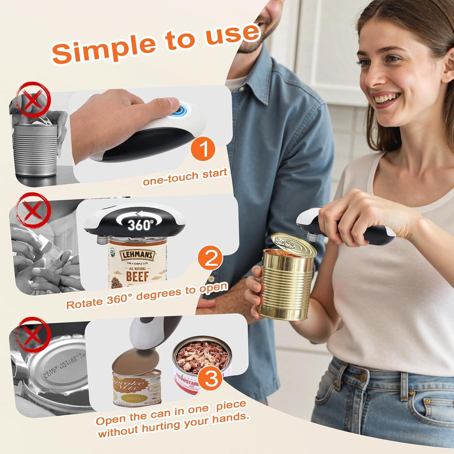 NOTUSIUY Rechargeable Auto Electric Can Opener, Hands-Free Smooth Edge, One-Touch Safe Opener for Seniors, Ideal Kitchen Gift