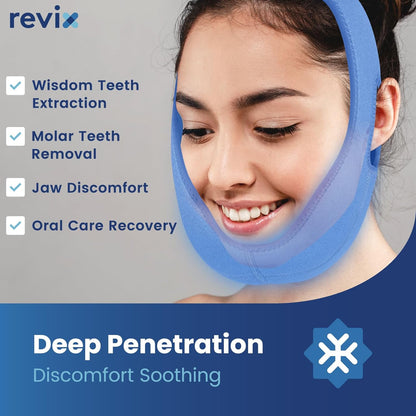 REVIX Wisdom Teeth Ice Pack Head Wrap for Face, Jaw & Chin Relief, Black | For Oral Surgery, Tooth Extraction, TMJ & Teeth Removed, 4 Reusable Hot & Cold Gel Packs, 3D Snug Fit
