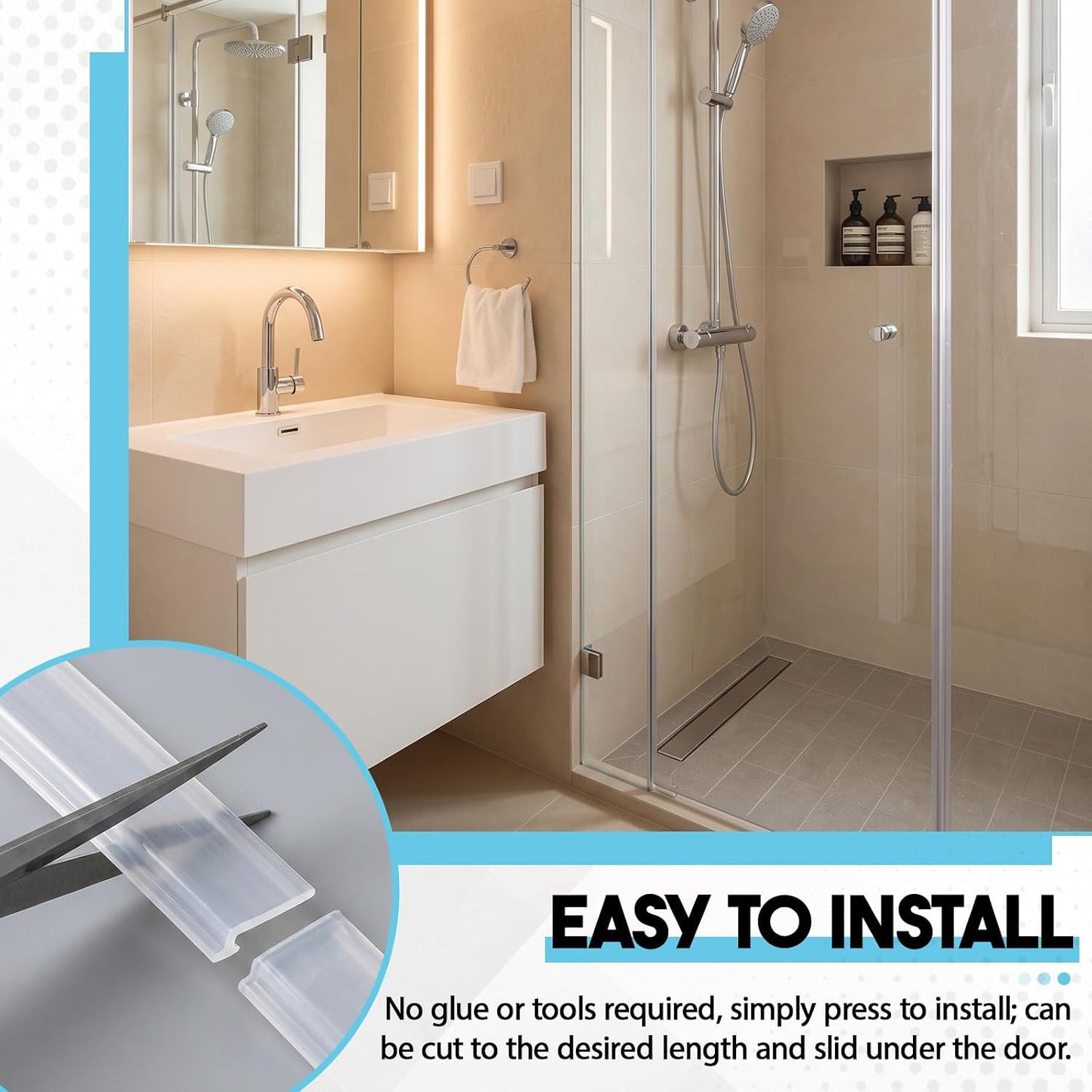Lineshading 2 Pack Vinyl Shower Door Bottom Seal, 36-inch Shower Door Bottom Sweep Strip, Clear(3 Horizontal Bars)