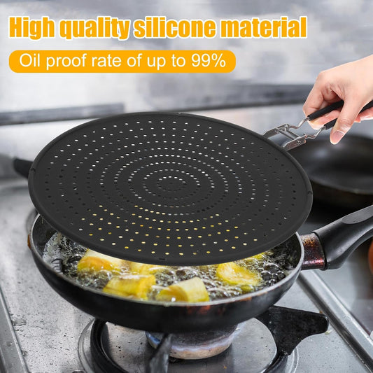 Tioncy 3 Pcs 12.6 Inch Silicone Splatter Screen for Frying Pan Grease Splatter Collapsible Guard Heat Resistant Multi Use for Baking and Cooking(Black)