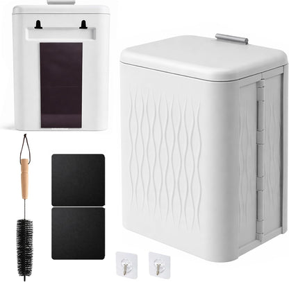Magnetic Lint Bin for Laundry Room, 3.2 Gallon Extra Large Foldable Lint Trash Can with Lid and Dryer Lint Brush, Wall Mounted Lint Holder for Dryer Sheets, Laundry Organization, White