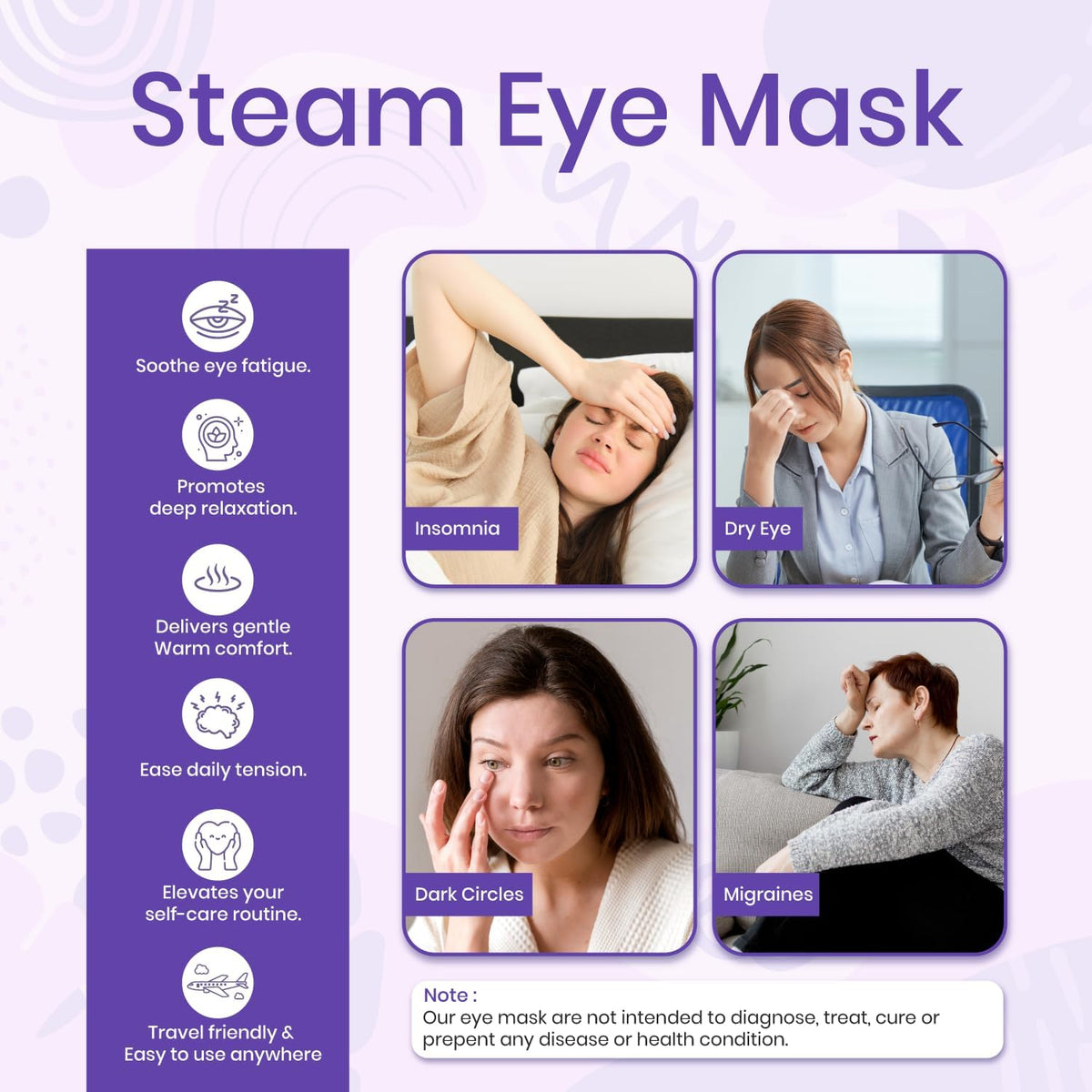 LANNA Heated Steam Eye Mask, Disposable 120 Minutes, Lavender Scent, 5 Pcs