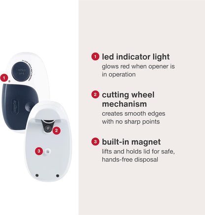Zyliss EasiCan Electric Can Opener – One-Touch Automatic Tin Opener with Magnet for Safe Lid Removal – Compact, Hands-Free Design for All Can Sizes – Battery Operated, Easy to Use and Store