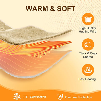 Heated Throw Blanket 50"X60", Soft Sherpa, 4 hrs Auto Shut Off | Double Sided Sherpa Electric Throw Blanket Beige, 5 Heatings Levels, Overheat Protection, ETL Certified For Couch, Sofa