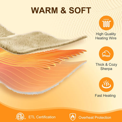 Heated Throw Blanket 50"X60", Soft Sherpa, 4 hrs Auto Shut Off