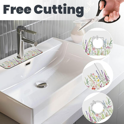 Wildflowers Floral Flower Kitchen Sink Splash Guard Faucet Mat Super Absorbent Fast Drying Mat Sink Gadgets-Fast Drying Pad Sink Mat For Kitchen Bathroom (15" X 5.5" )