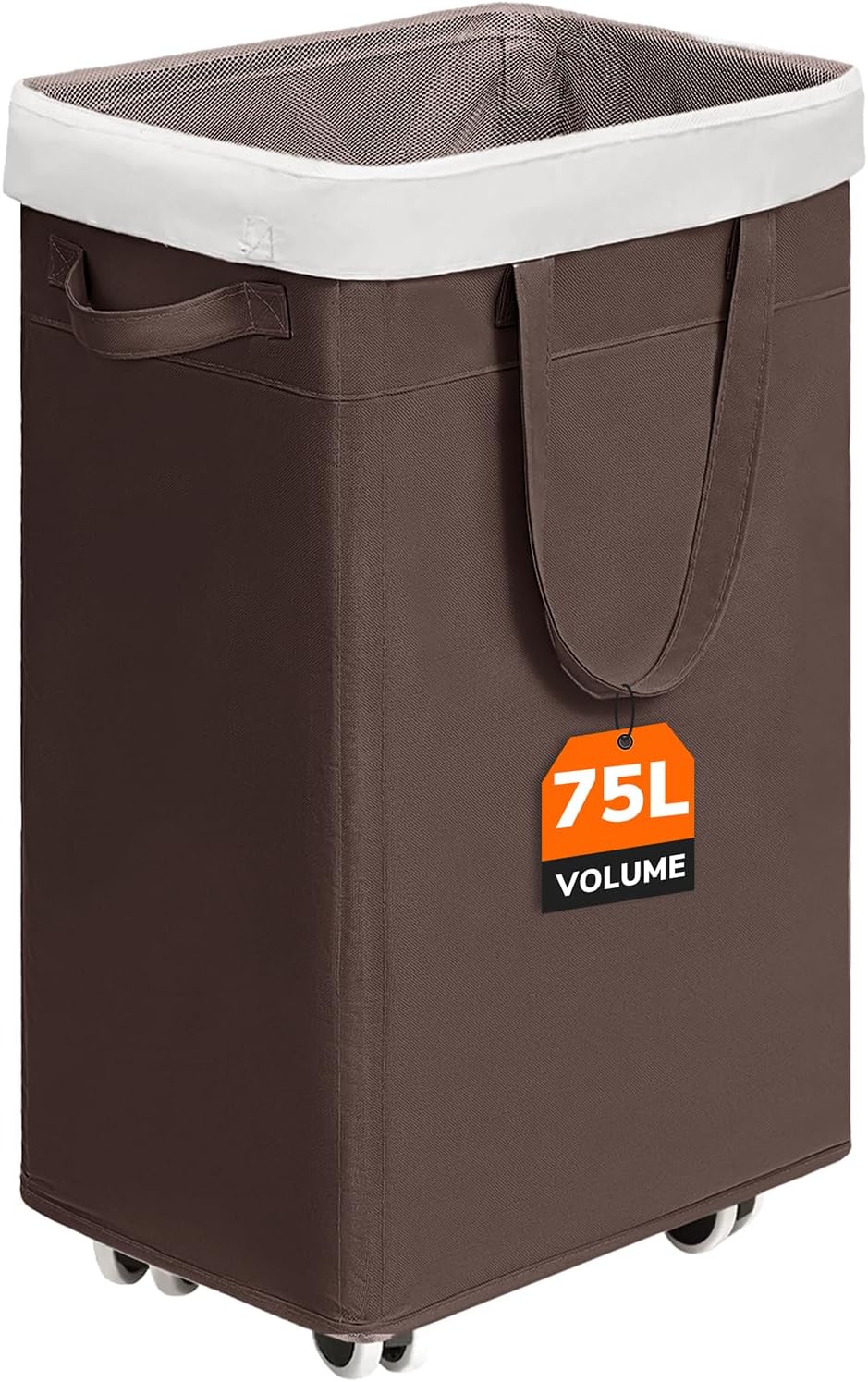 CHICVITA 75L Large Rolling Laundry Basket with Wheels & Wash Bag, Grey | Collapsible design saves space for corner dorms. Removable wash bag for easy laundry transport