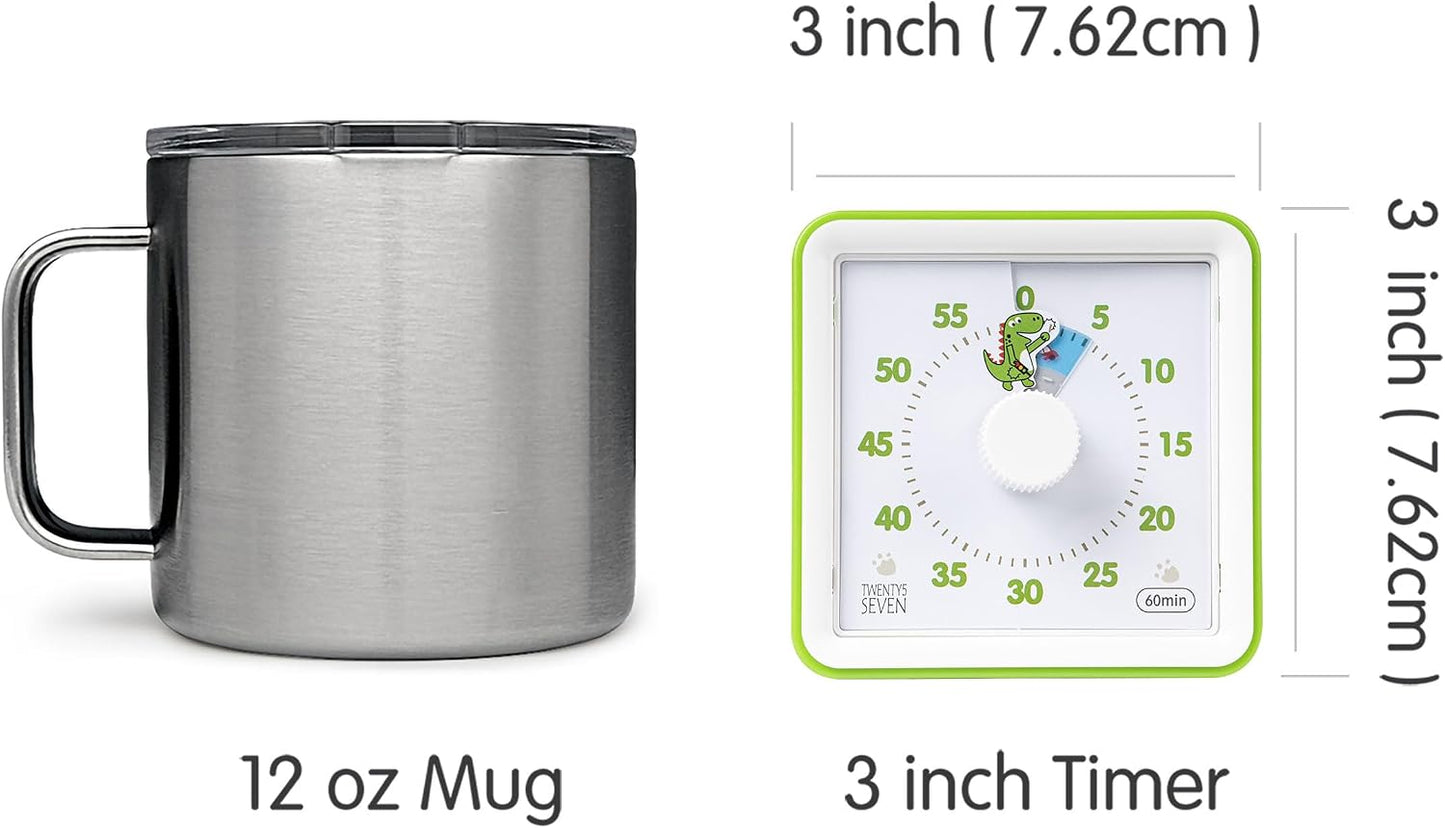 Visual Timer with Protective Case, 60-Minute Countdown Timer for Kids Autism ADHD Classroom Home Office with, Countdown Clock for Teaching Work Meeting Time Managemen with Green Dinosaur Pattern