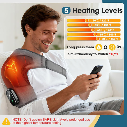 Upgraded Shoulder Heating Pad, Heated Shoulder Brace with 5 Heat Levels and 5 Vibration Modes for Men and Women Rotator Cuff, Arthritis and Frozen Shoulder Pain Relief