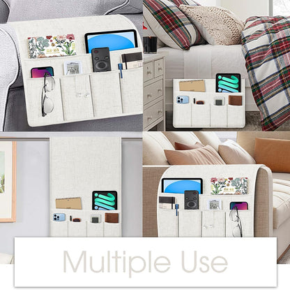 Joywell Remote Holder for Recliner Armchair Caddy Couch Armrest Remote Control Holder Non Slip Sofa Arm Chair Caddie with 6 Pocket for Magazine, Tablet, Phone, iPad, Think Linen, Natural
