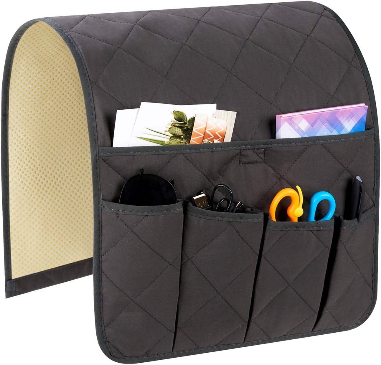 Teniux Armrest organizer GRS Certified Non-Slip Remote Control Holder with 5 Pockets Couch Sofa Chair Armchair Caddy For Smart Phone, Book, Magazines, Ipad (Black)