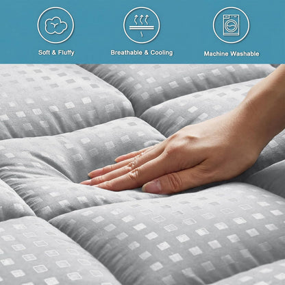 HYLEORY Queen Mattress Pad Quilted Fitted Mattress Protector Cooling Pillow Top Mattress Cover Breathable Fluffy Soft Mattress Topper with 8-21" Deep Pocket, Dark Grey