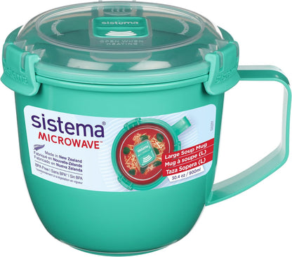 Sistema Microwaveable 940mL Noodle Bowl, Round Microwave Container with Lid & Steam-Release Vent, Cooks Pasta, Soup, Stew & More, Dishwasher & Freezer-Safe, BPA-Free