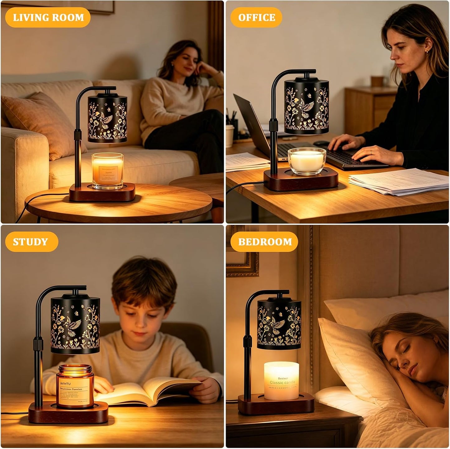 WIHTU Candle Warmer Lamp with Timer & Dimmer Dragonfly for Jar Candles | Metal Electric Wax Melt Warmer, Height Adjustable, Birthday Gift for Women Mom Her, Housewarming Home Decor, Include 2 Bulbs