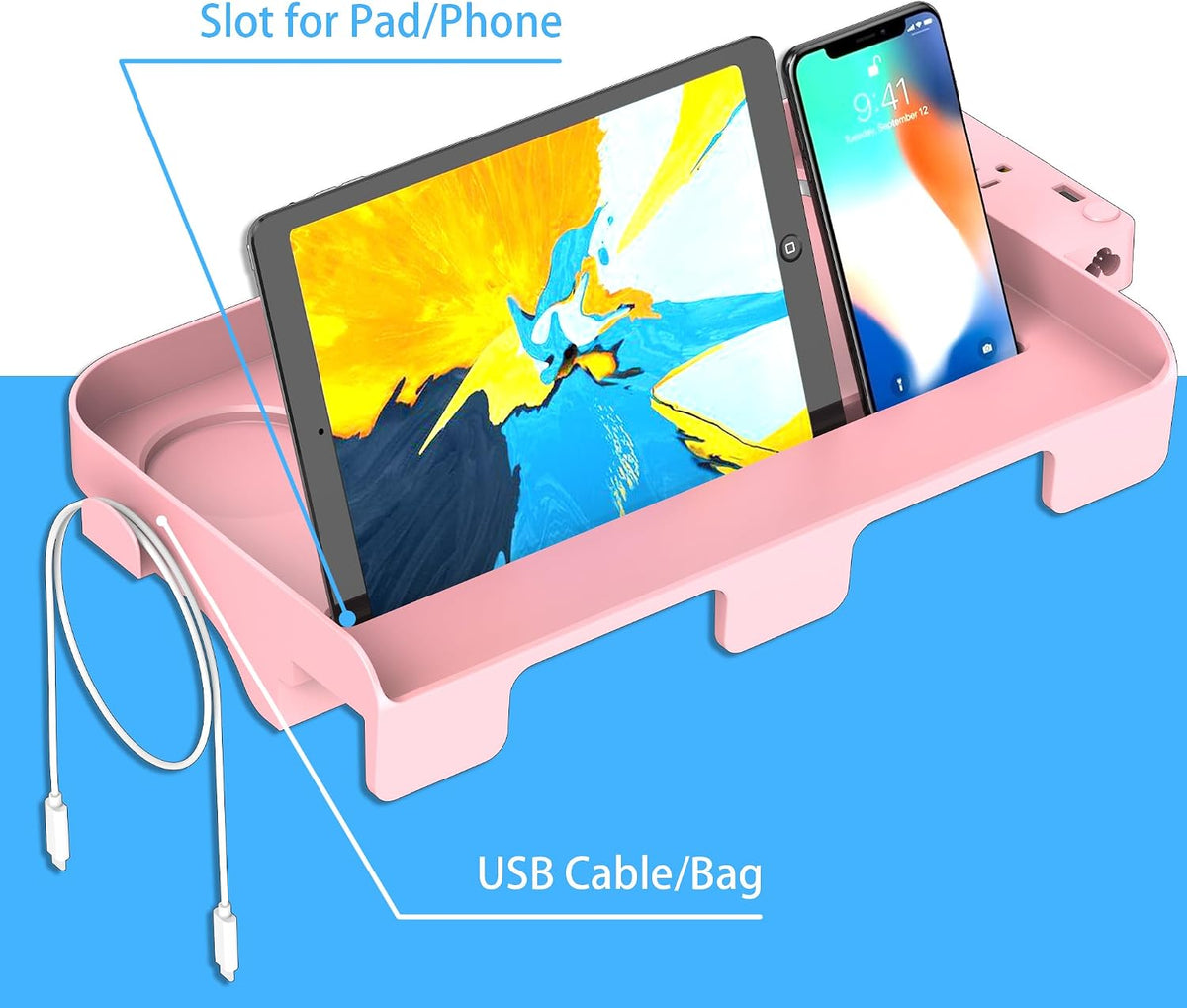 Bedside Shelf for Dorm Bunk Bed with USB Charging Port and 2 AC Outlets, Bedside Caddy, Attachable Bedside Table, College Dorm Essential Clip On Bedside Tray, Bunk Bed Accessories, Bedroom Furniture