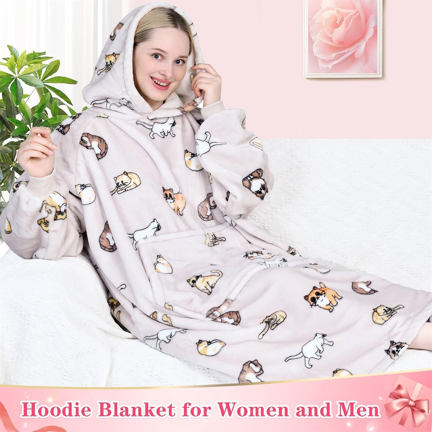 Wearable Blanket Sweatshirt Gifts for Women and Men, Warm and Cozy Giant Blanket Hoodie, Thick Flannel Blanket with Sleeves and Giant Pocket - Dark Gray