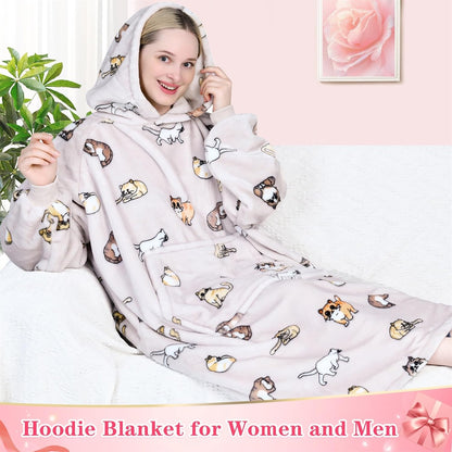 Wearable Blanket Sweatshirt Gifts for Women and Men, Warm and Cozy Giant Blanket Hoodie, Thick Flannel Blanket with Sleeves and Giant Pocket - Dark Gray