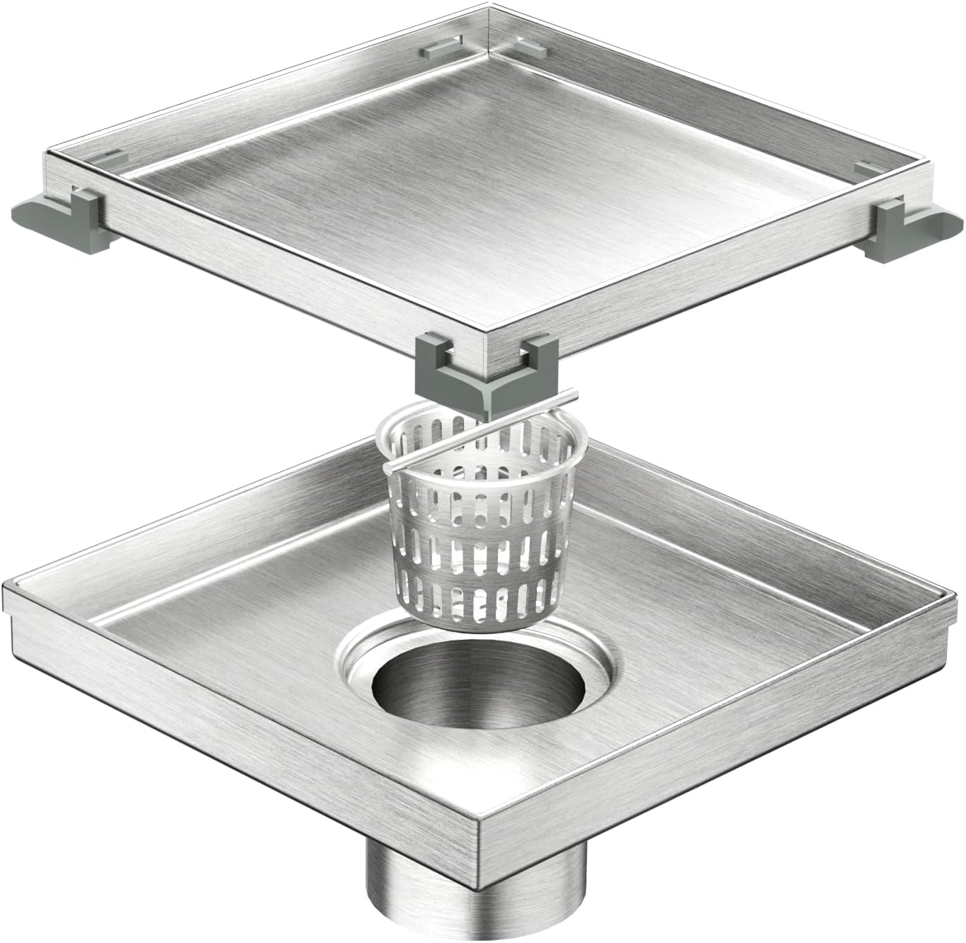 Neodrain 4" Brushed Square Shower Drain with Removable Tile Insert Grate | 304 Stainless Steel Tile Square Drain, Hidden Drain,Easy to Clean, Waterproof & Sturdy Shower Drain, CUPC Certified