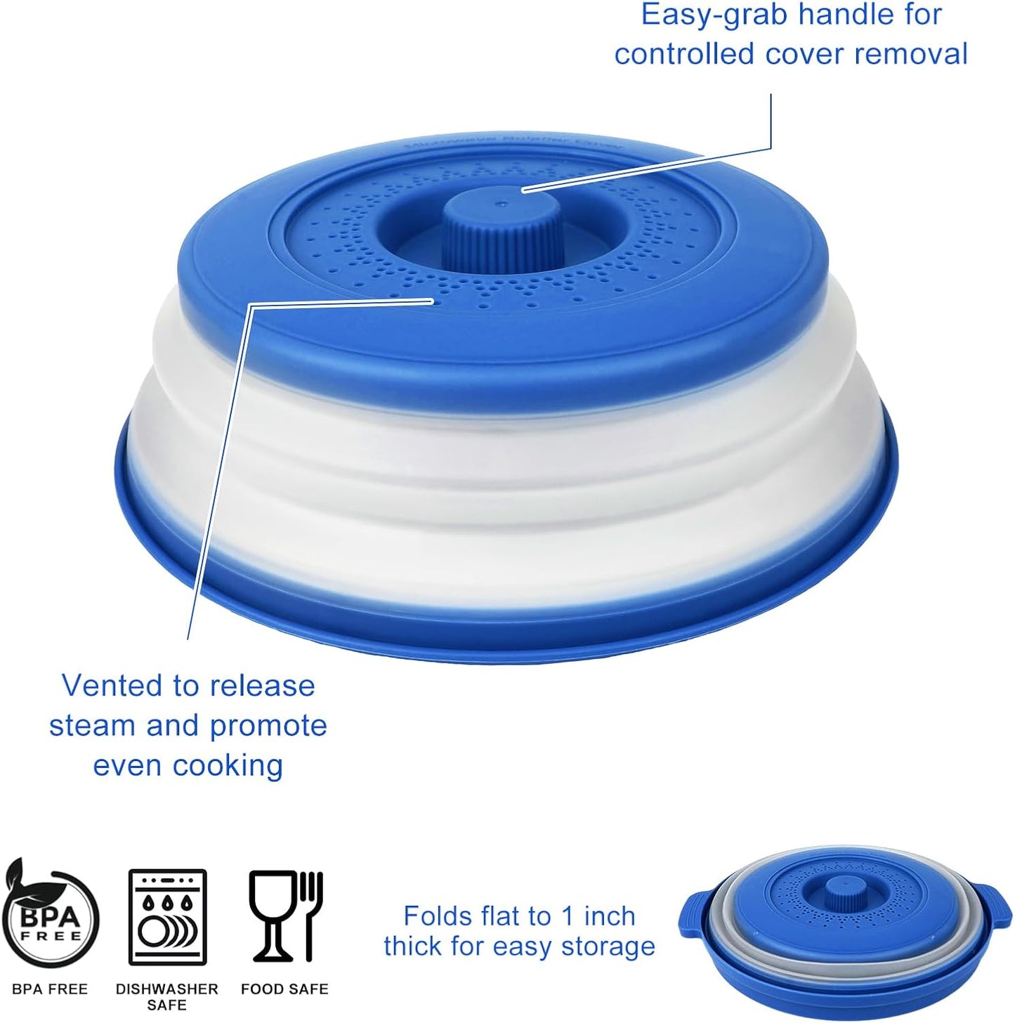 Microwave Splatter Cover Vented for Food,Collapsible Splatter Guard & Colander Kitchen Gadget for Fruit Vegetables,Microwave Lid with Handle Tray,Dishwasher-Safe BPA-Free Silicone & Plastic