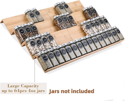 Bamboo Spice Rack Tray - Spice Drawer Organizer for Kitchen Cabinets Storage and Organization (Jars Not Included, 8 Individual Pieces, Not Adjustable)