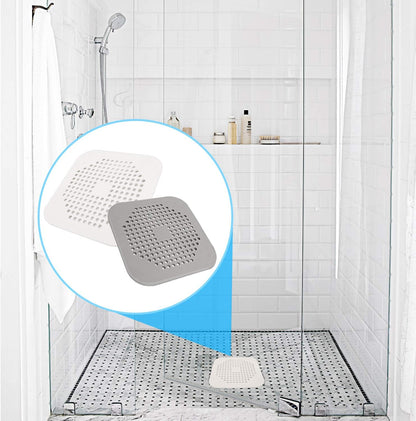 Square Drain Cover for Shower 5.7-inch TPR Drain Hair Catcher Flat Silicone Plug for Bathroom and Kitchen Filter Shower Drain Protection Flat Strainer Stopper with Suction Cups 2 Pack (Grey)