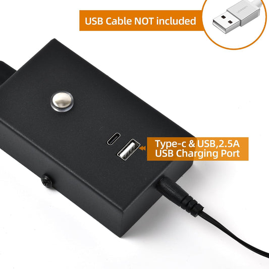 Plug-in Gooseneck Wall Reading Light, Touch Dimmable & USB-C Ports