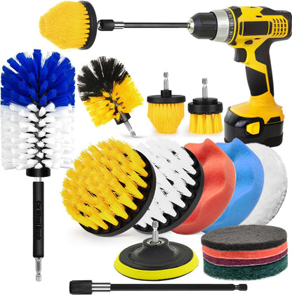 30Pcs Drill Brush Attachment Set,Drill Scrubber Brush Kit Include Scrub Pads, Sponge, Extend Attachment, Drill Cleaning Brush Attachment Set for Bathroom, Tub, Tile, Corner, Floor, Grout, Boat