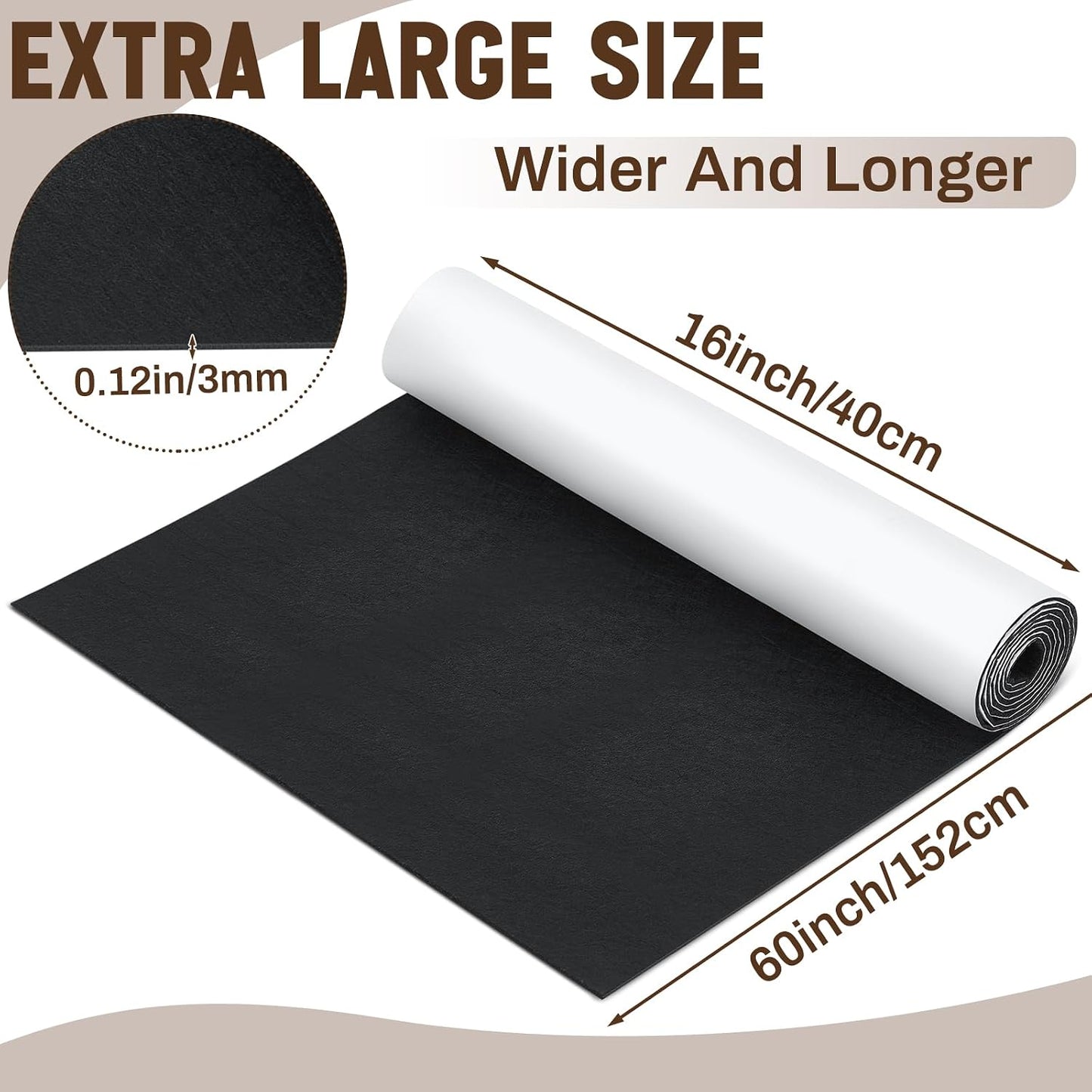 Fullhawl Large Felt Furniture Pads 8 x 60 Inch Non Slip Self Adhesive Heavy Duty Cuttable Strip Roll Felt Sheet Tape for Protecting Hardwood Floors Chair Wall, White
