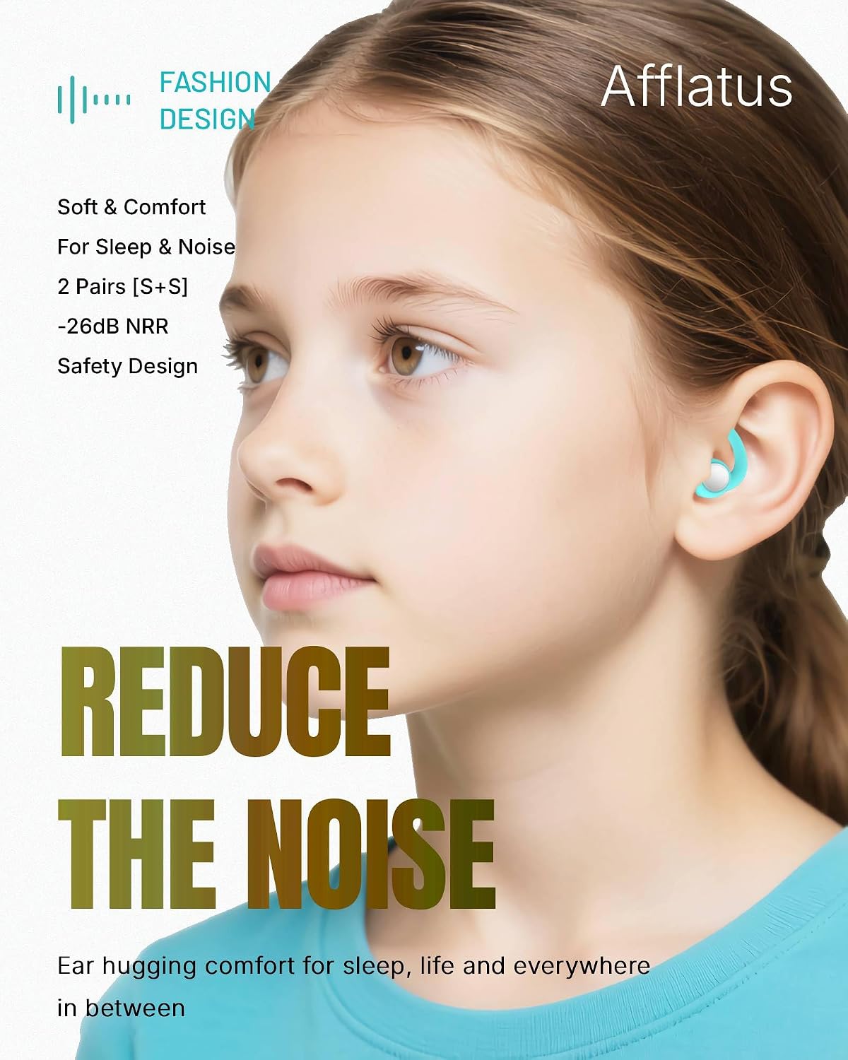 Afflatus Kids Ear Plugs for Sleep and Noise, Small Size, Skin-Soft, 26dB