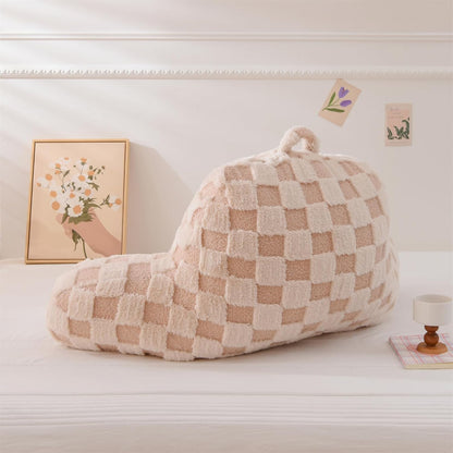 Aimuan Reading Pillow Checkered Bed Rest Wedge Backrest Checkerboard Pillow with Arms Back Support for Sitting Up in Bed Cushion Incline Rest Sleeping Snoring Pillow (Beige,Large)