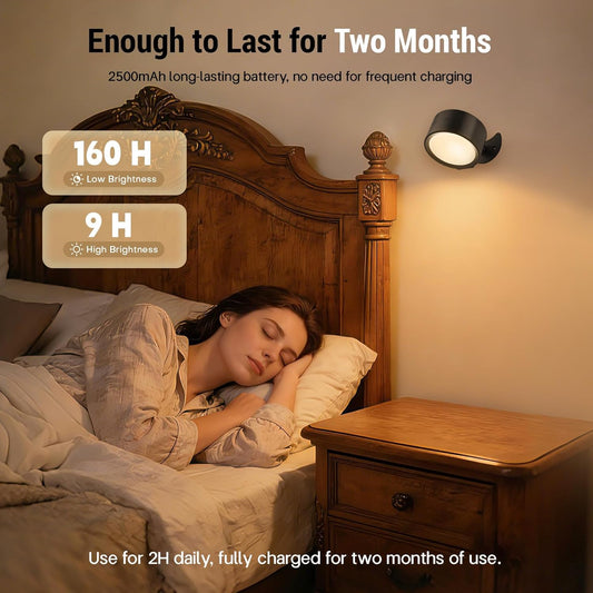 LED Wall Sconces, 160H Battery Life, Rechargeable Cordless Mounted Lights, 3 Color & 4 Brightness Level & 360°Rotate Magnetic Ball & Touch or Remote, for Reading Bedroom (Wood)