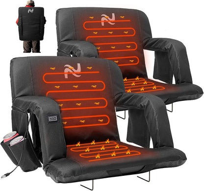 25in 5.12" Extra Thick&Wide Heated Stadium Seat for Bleachers | Sofa Style Design Thick Bleacher Chair With Back and Comfy Cushion, 6 Reclining Positions, 3 Heat Levels (NO Battery)