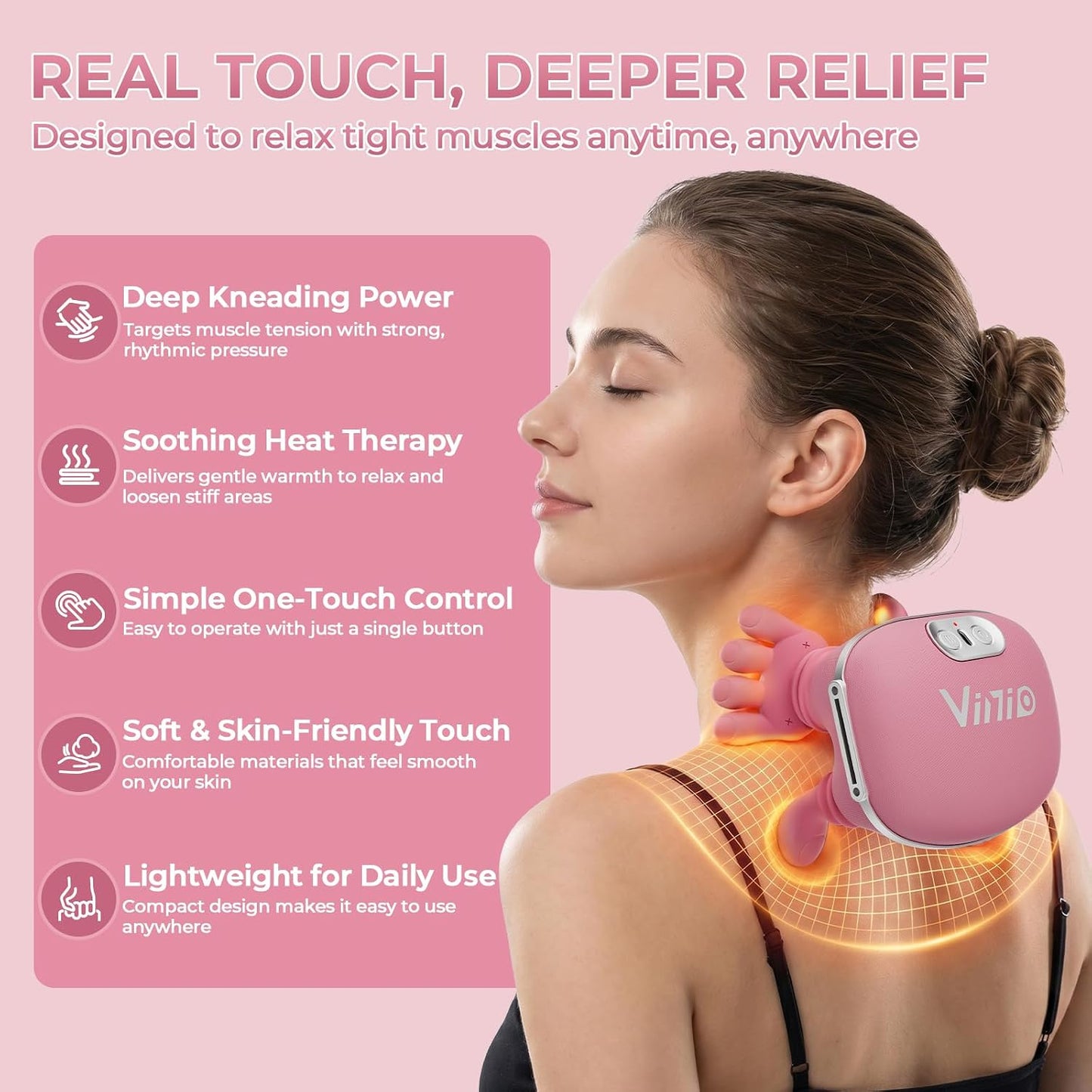 Vinid Bionic Neck and Shoulder Massager with Heat, 4D Kneading Massage, Simulated Human Hand Design for Pain Relief and Muscle Relax, Neck Massager Pillow Ideal for Valentines Gift, Green