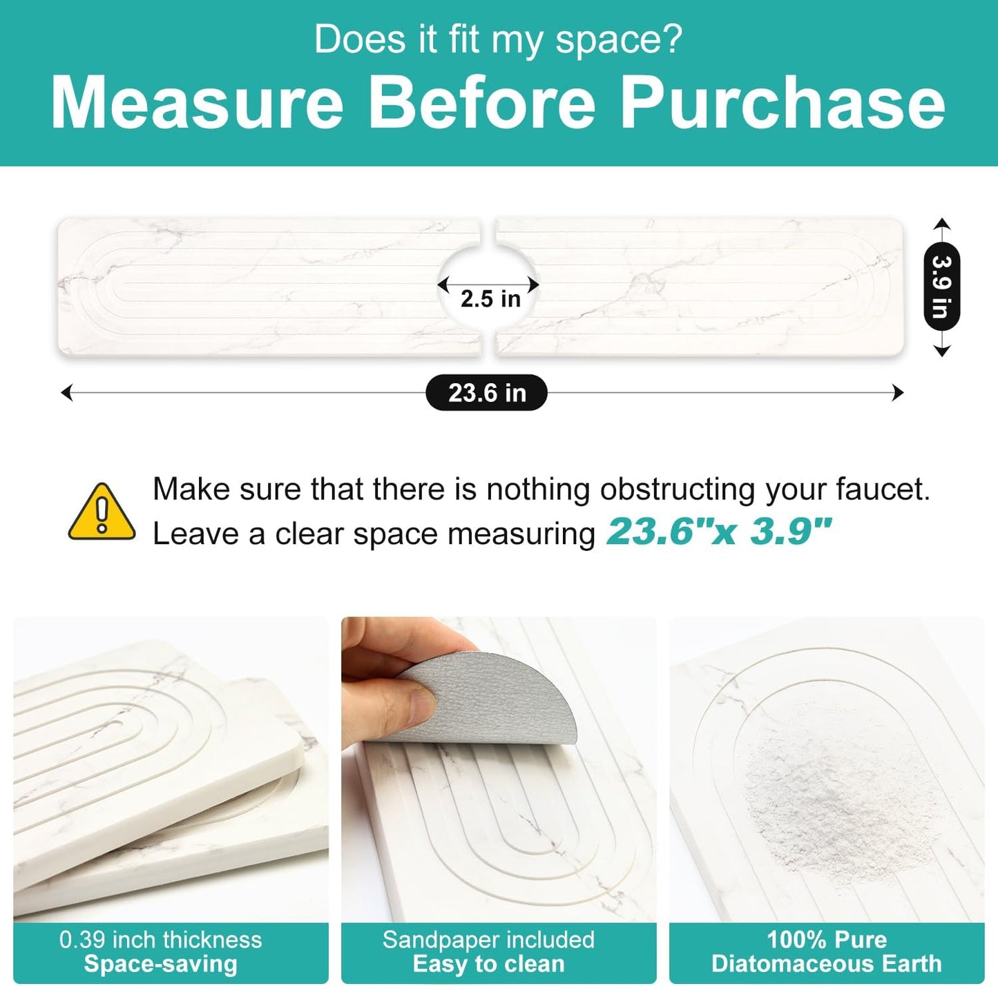 Fast Dry Stone Faucet Mat for Bathroom Sink Kitchen Counter Marble Trays | Small Diatomite Sink Splash Guard White Absorbent Tray Counter Quick Drying Stone Kitchen Diatomaceous Earth Around Faucet