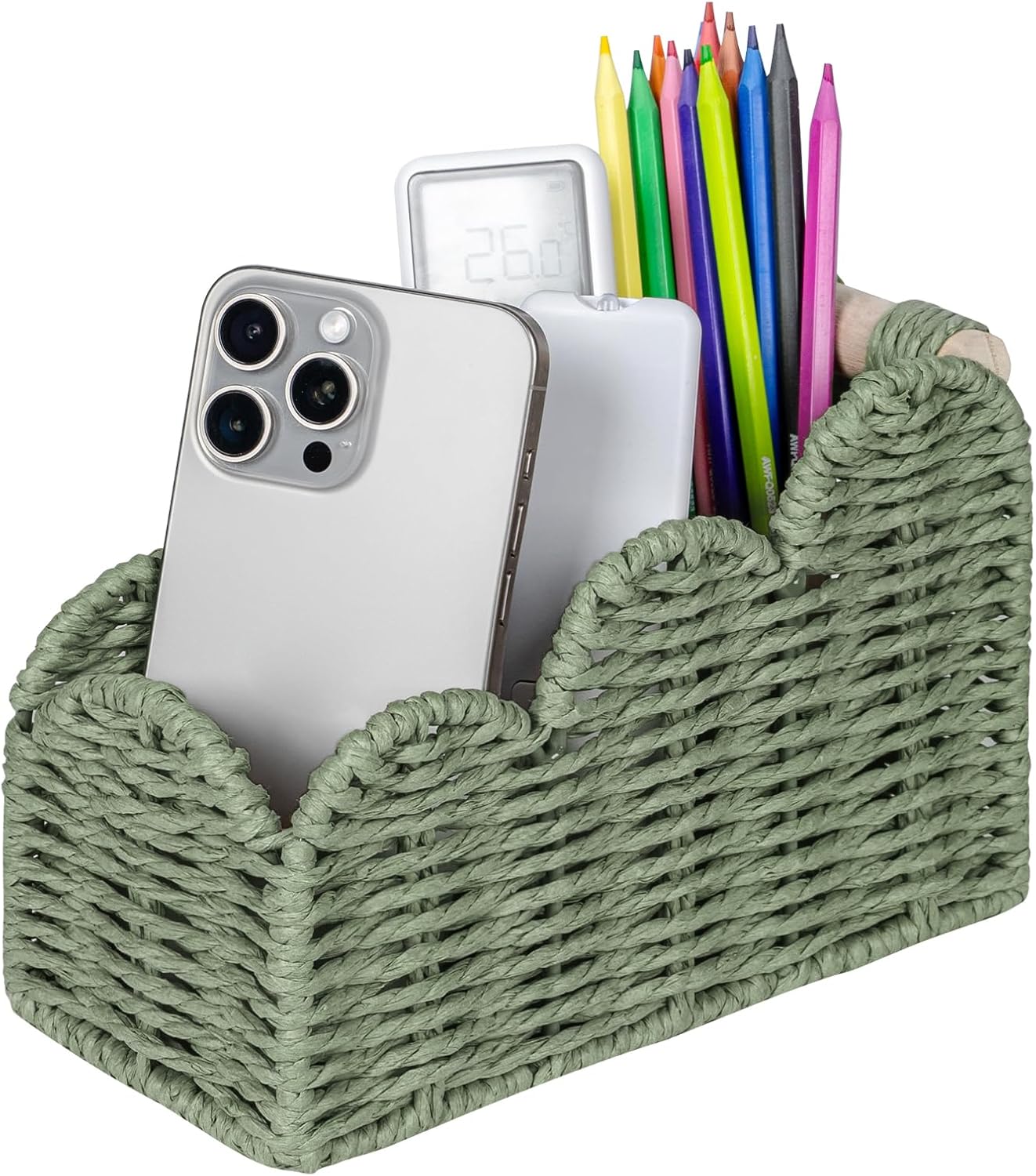 CubesLand Bedside Table Desk Organizer Caddy, Remote Pen&Pencil Holder Cup | Makeup Brush Holder w/Scalloped Perfect for Home, Office Desk, Living Room Table Decor, 3 Slots Neutral