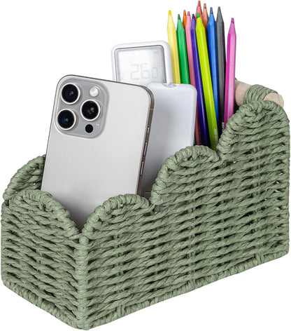 CubesLand Bedside Table Desk Organizer Caddy, Remote Pen&Pencil Holder Cup | Makeup Brush Holder w/Scalloped Perfect for Home, Office Desk, Living Room Table Decor, 3 Slots Neutral
