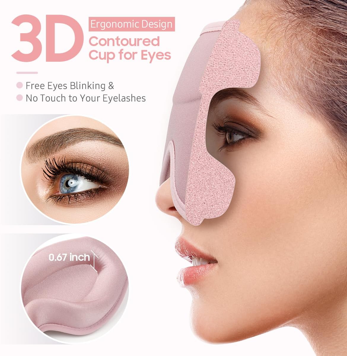 BeHoomi Sleep Mask, Premium Eye Mask for Sleeping, Total Blackout, Super Soft Comfort, Adjustable Fit, Upgraded 3D Ergonomic Designed Sleeping Mask for Home, Office, Travel, Meditation, Yoga, Pink