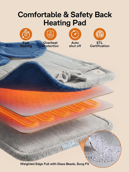 ALLJOY Heating Pad for Neck and Shoulders and Back Pain Relief | 24"x33" Weighted Heating Pad for Back with 10 Heat Levels & 4 Timers, Auto Shut-Off, Birthday Gifts for Men Women, Grey