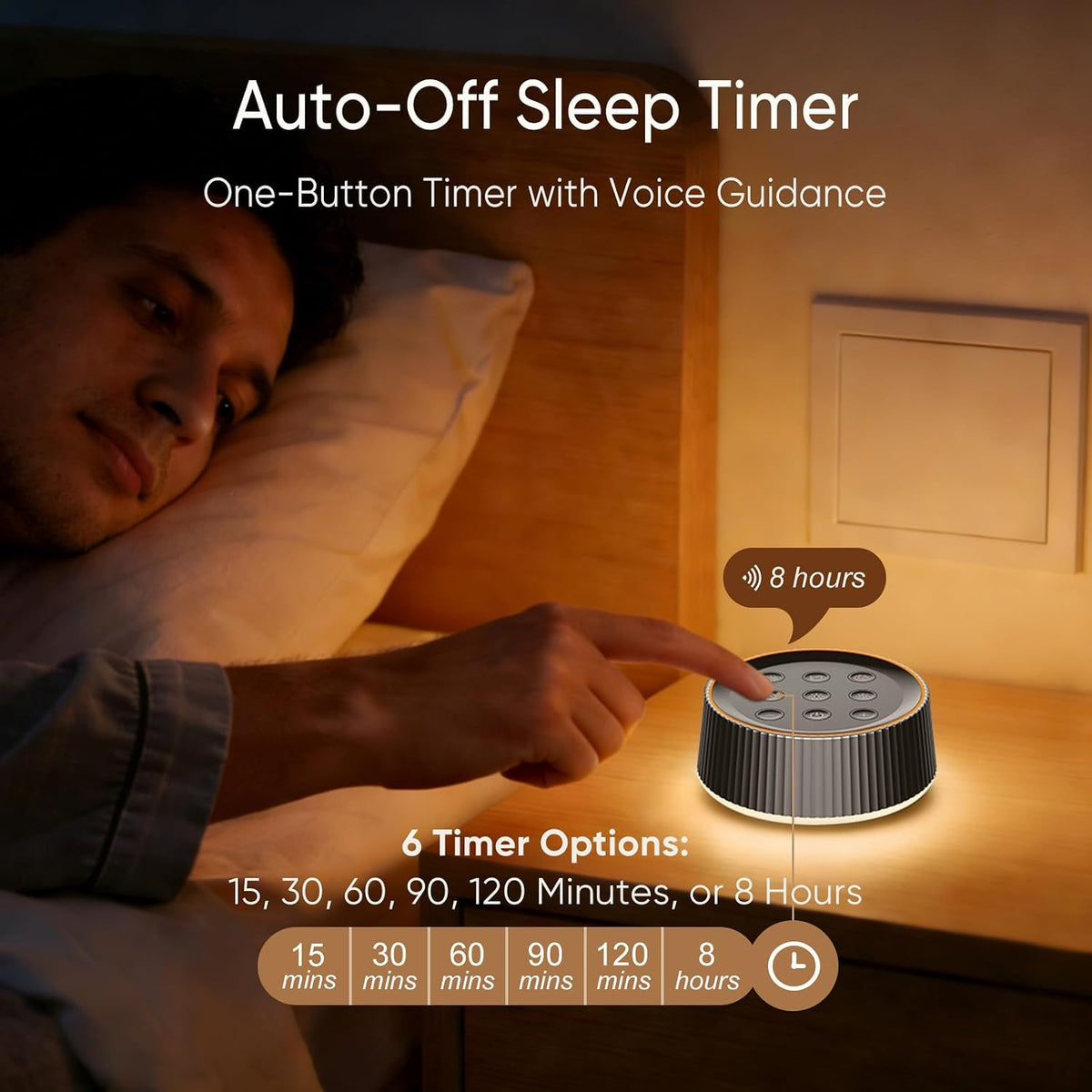 Noise Machine, White Noise Sound Machine for Baby & Adults, 26 Soothing Sounds, 8 Night Light Colors, Tap Control, 6 Timer Settings, Auto-Off & Memory, 4-7-8 Breathing (Black, Standar)